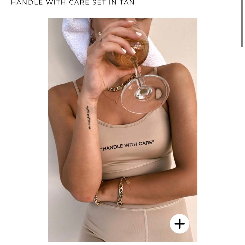 NWOT HANDLE WITH CARE TOP BIKE SHORTS SET IN TAN